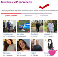 Profil affiché sur la page officielle des membres vedettes